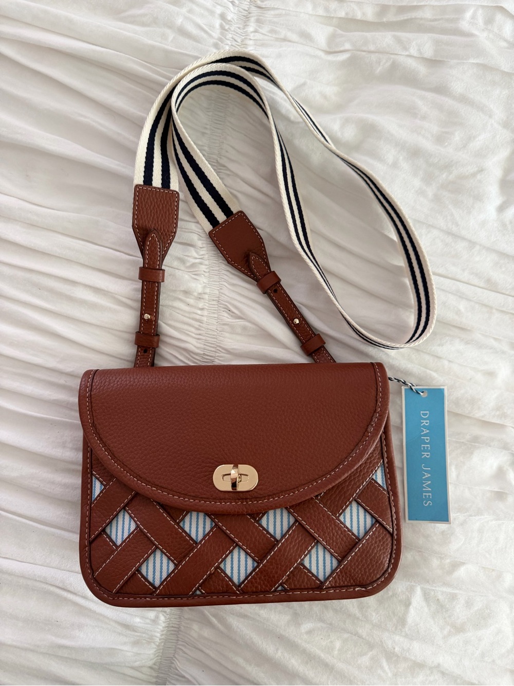 NWT Draper James Trellis Shoulder Bag Brown Woven Stripe Crossbody